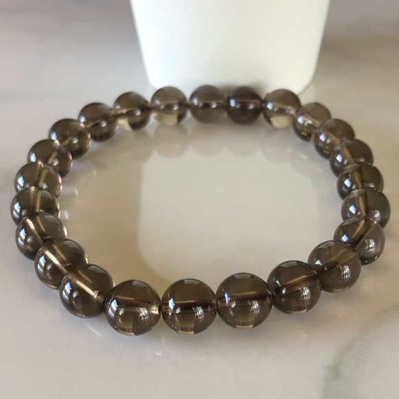 Smoky Quartz 8mm Natural Stone Beads Stretchable Bracelet - Picture 2 of 3